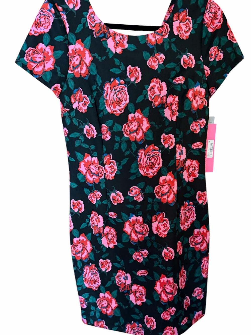Betsy Johnson -  Floral Shift Dress - Black with Pink Roses